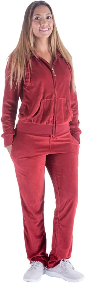 TanBridge Women's 2 Piece Solid Velvet Tracksuit Set Full Zip-up Hooded Sweatshirts & Pants Set