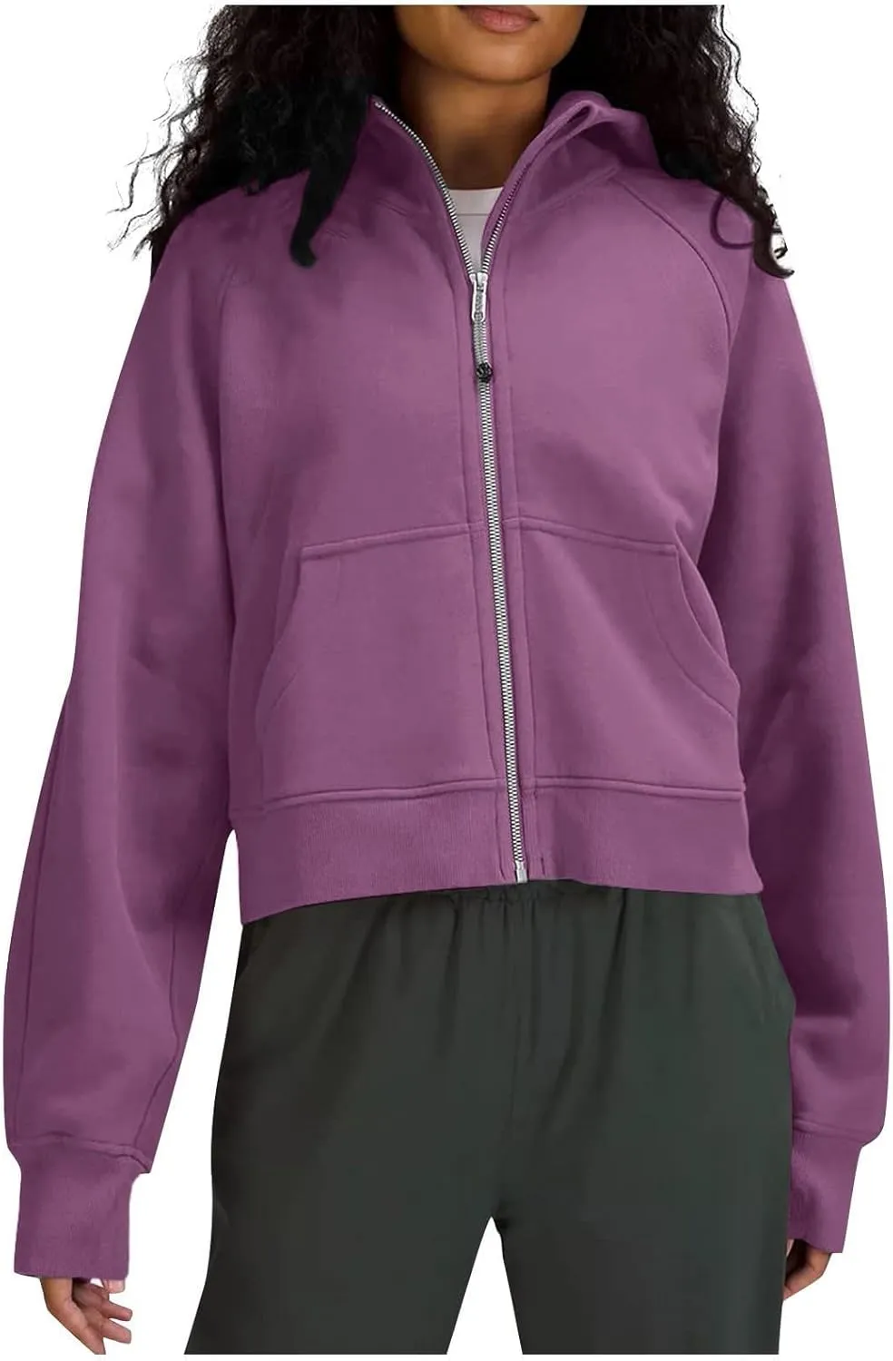 TANGNADE Womens Full Zip Pullover Cropped Hoodies Long Sleeve Fleece Sweatshirts with Pockets Fall Outfits Clothes