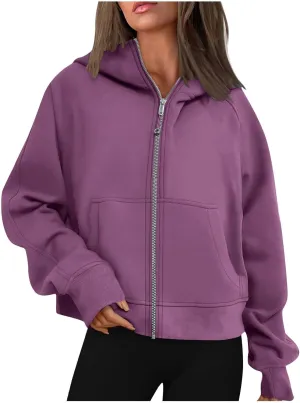 TANGNADE Womens Full Zip Pullover Cropped Hoodies Long Sleeve Fleece Sweatshirts with Pockets Fall Outfits Clothes
