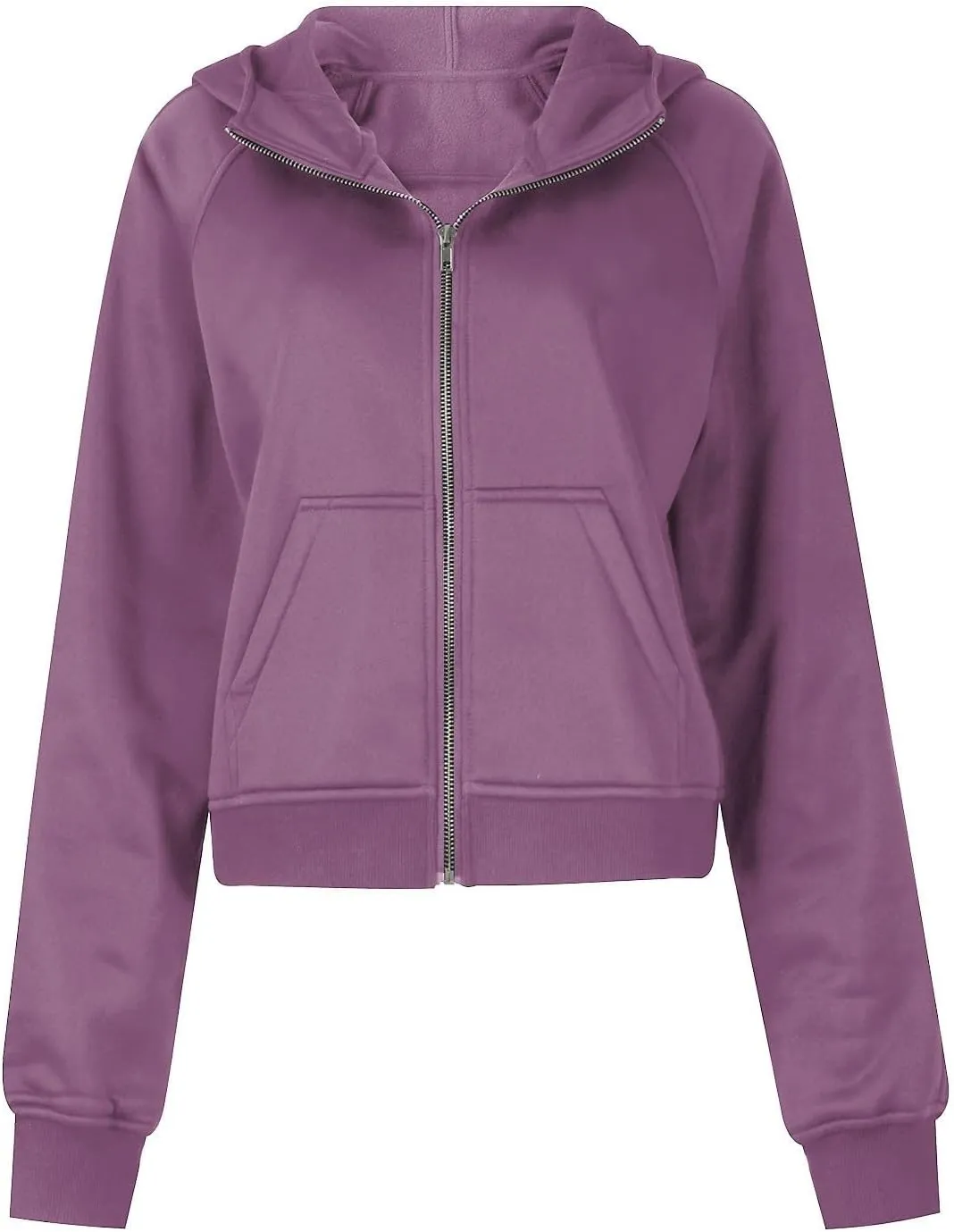 TANGNADE Womens Full Zip Pullover Cropped Hoodies Long Sleeve Fleece Sweatshirts with Pockets Fall Outfits Clothes