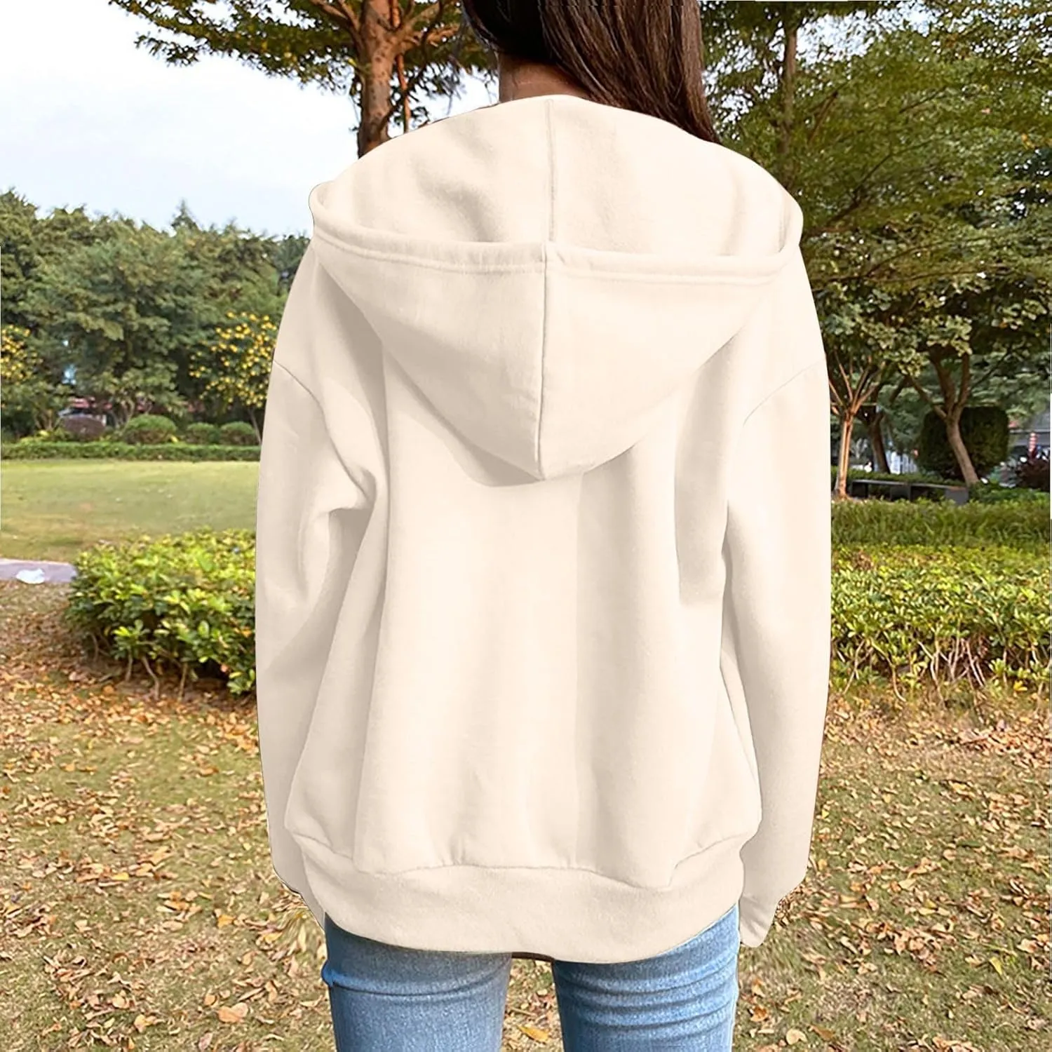 TANGNADE Women's Zip Up Hoodies Drawstring Fall Jacket Oversized Casual Sweatshirts Pullover with Pocket 2024 Winter Clothes
