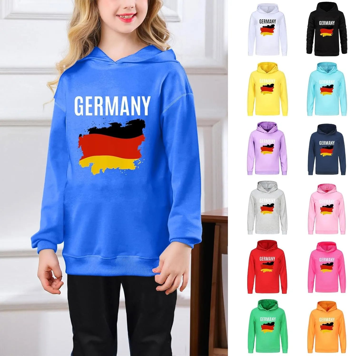 Teen Boy Girl German Flag Pullover Hoodie Kids Toddler Long Sleeve Printed Sweatshirt with Hood Fashion Letter Tops
