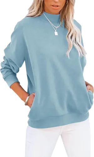 TICTICMIMI Women's Casual Long Sleeve Sweatshirt Tops Mock Turtleneck Lightweight Tunic Fall Pullover with Pocket