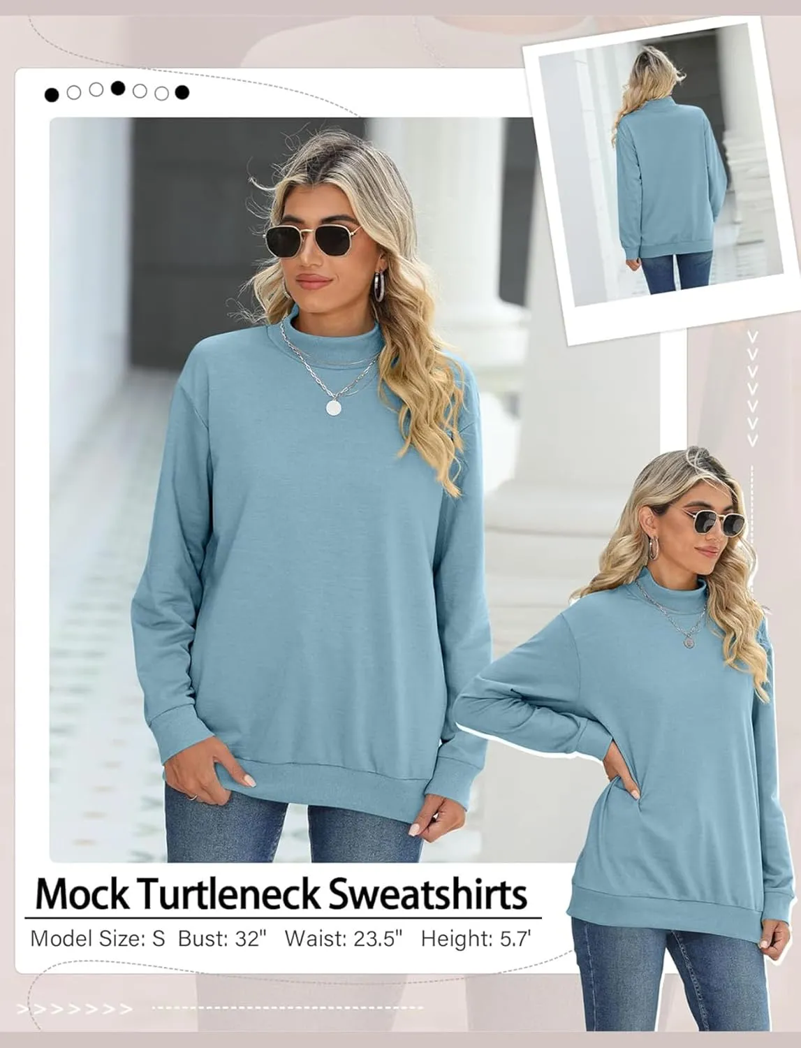 TICTICMIMI Women's Casual Long Sleeve Sweatshirt Tops Mock Turtleneck Lightweight Tunic Fall Pullover with Pocket