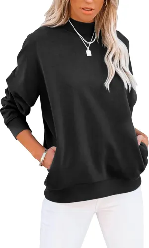 TICTICMIMI Women's Casual Long Sleeve Sweatshirt Tops Mock Turtleneck Lightweight Tunic Fall Pullover with Pocket