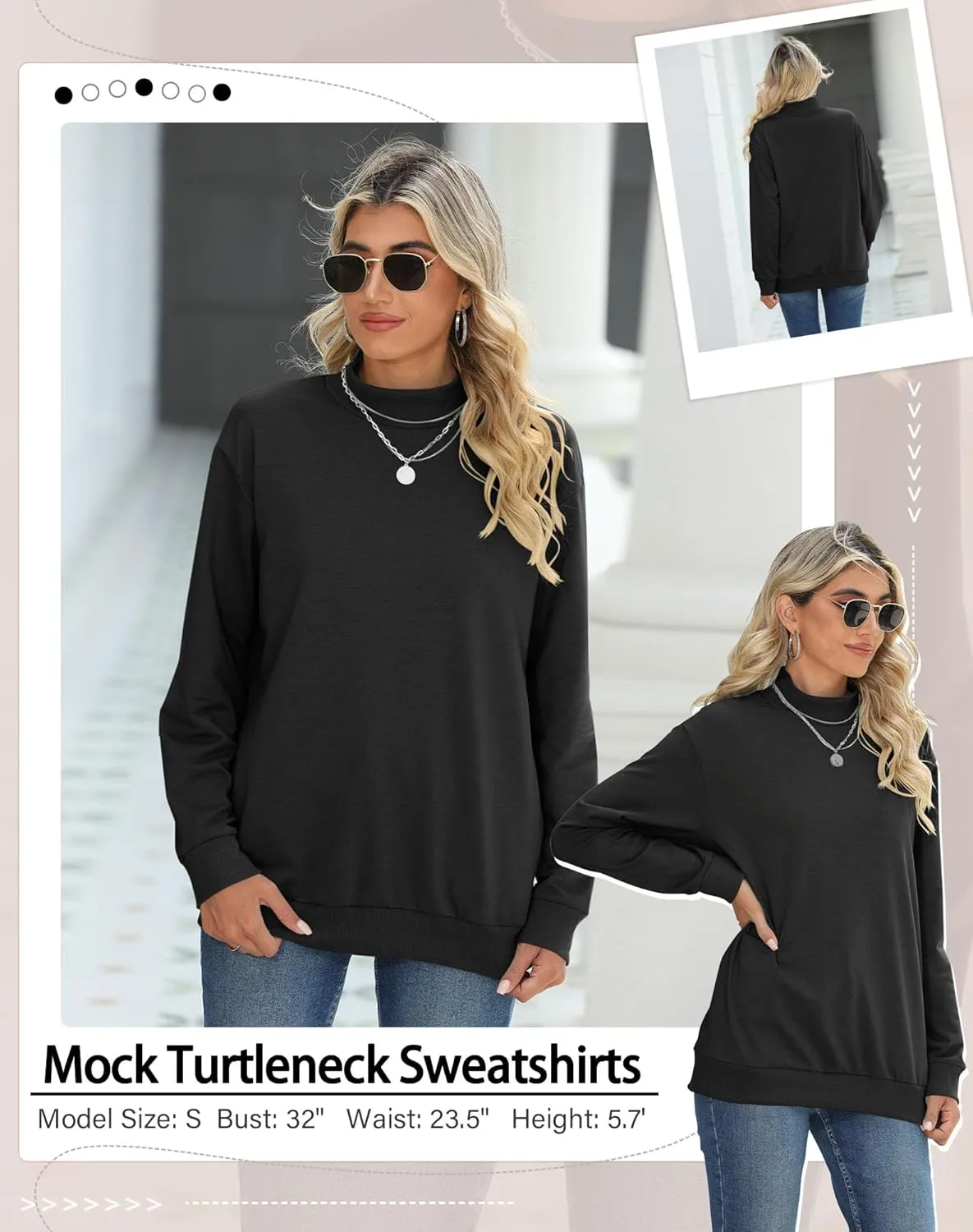 TICTICMIMI Women's Casual Long Sleeve Sweatshirt Tops Mock Turtleneck Lightweight Tunic Fall Pullover with Pocket