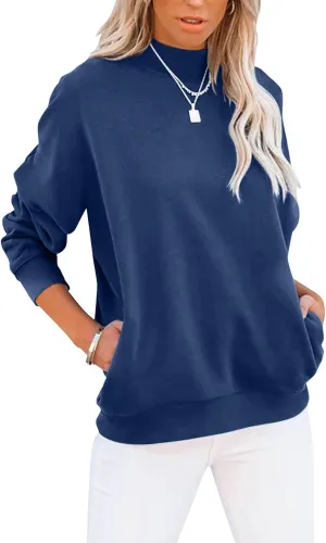 TICTICMIMI Women's Casual Long Sleeve Sweatshirt Tops Mock Turtleneck Lightweight Tunic Fall Pullover with Pocket