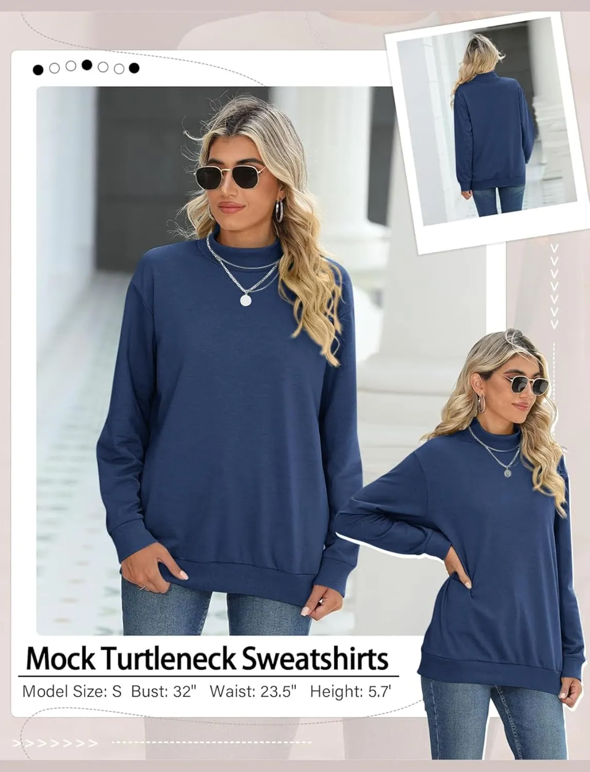 TICTICMIMI Women's Casual Long Sleeve Sweatshirt Tops Mock Turtleneck Lightweight Tunic Fall Pullover with Pocket