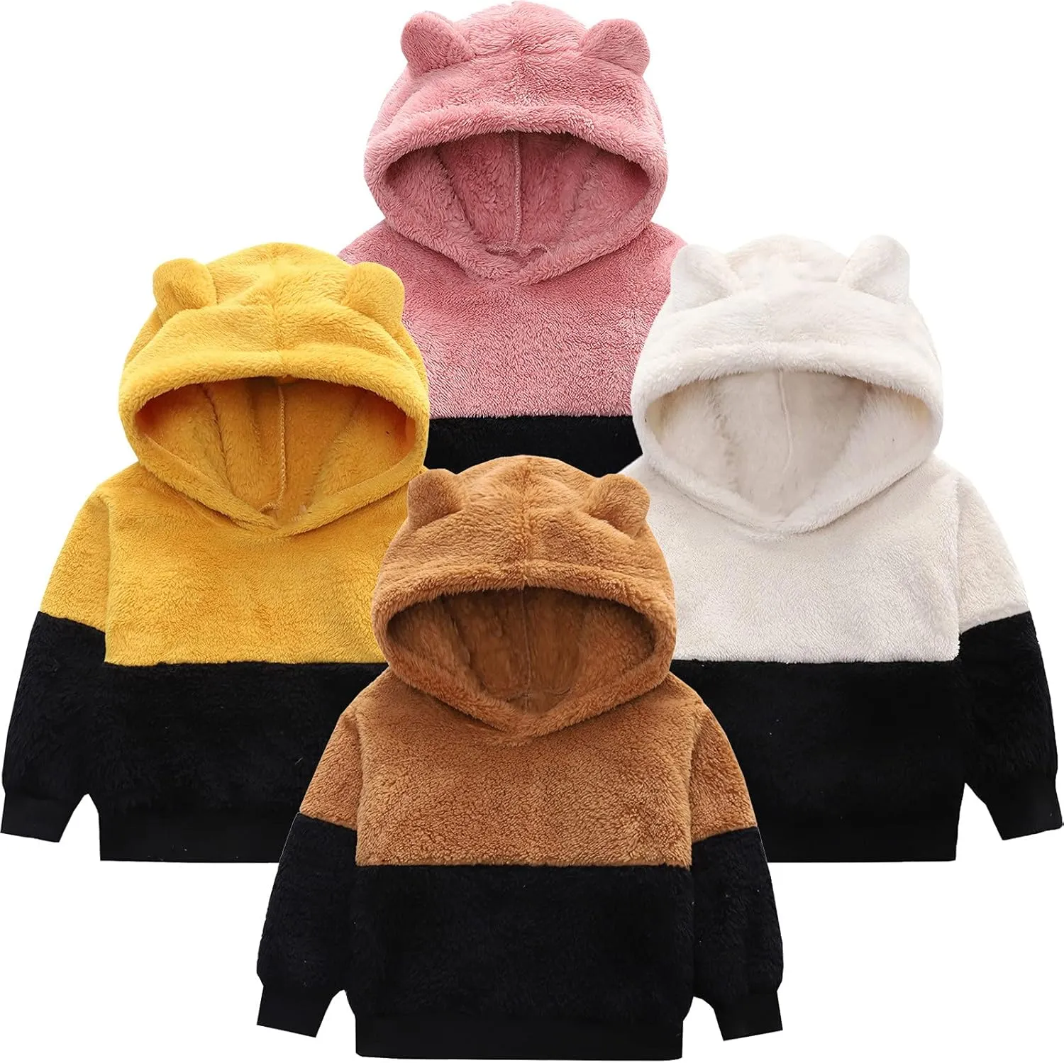 Toddler Boy Girl Sherpa Hoodies Warm Fleece Hooded Pullover Sweatshirt Long Sleeve Outwear Kids Fall Winter Outfit