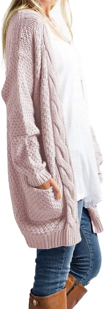 Traleubie Women's Open Front Long Sleeve Boho Boyfriend Knit Chunky Cardigan Sweater