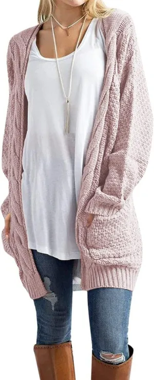 Traleubie Women's Open Front Long Sleeve Boho Boyfriend Knit Chunky Cardigan Sweater