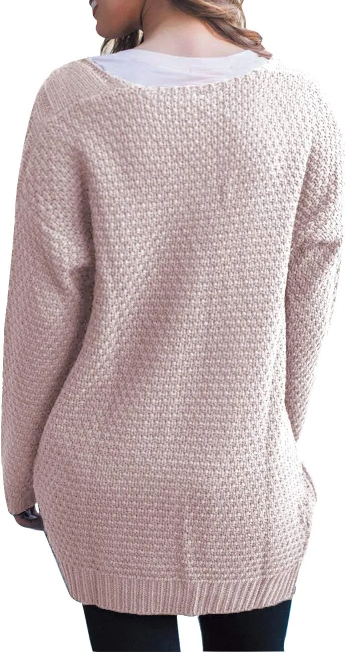 Traleubie Women's Open Front Long Sleeve Boho Boyfriend Knit Chunky Cardigan Sweater