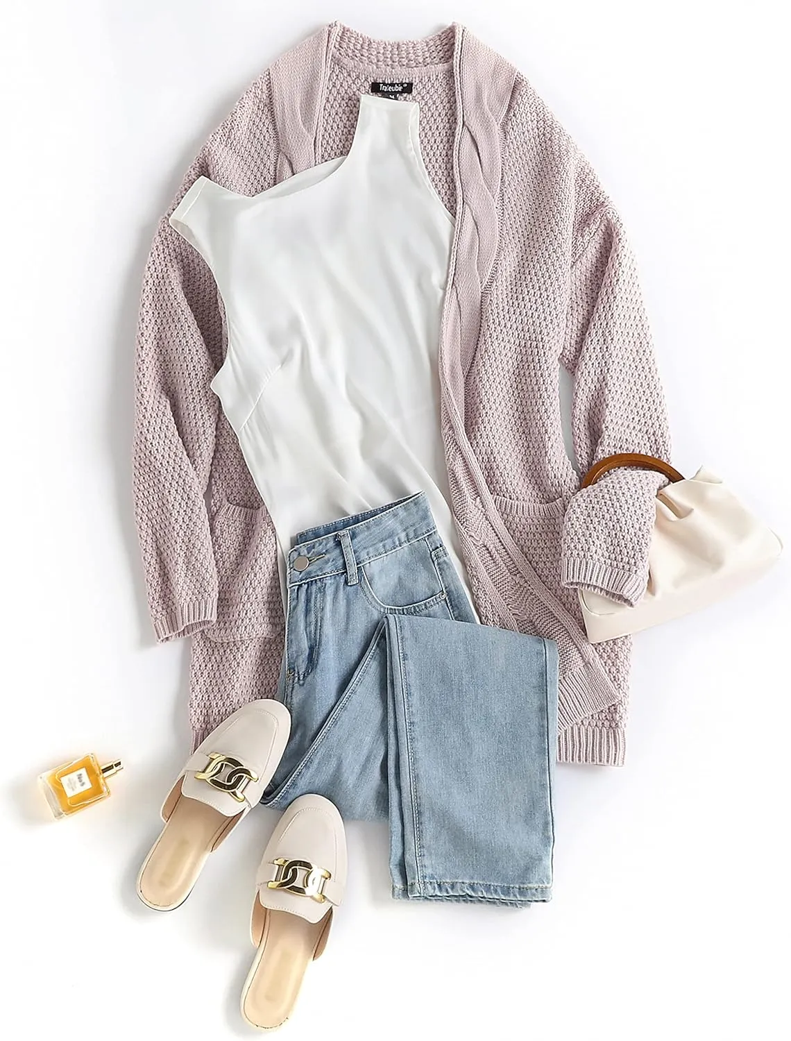 Traleubie Women's Open Front Long Sleeve Boho Boyfriend Knit Chunky Cardigan Sweater