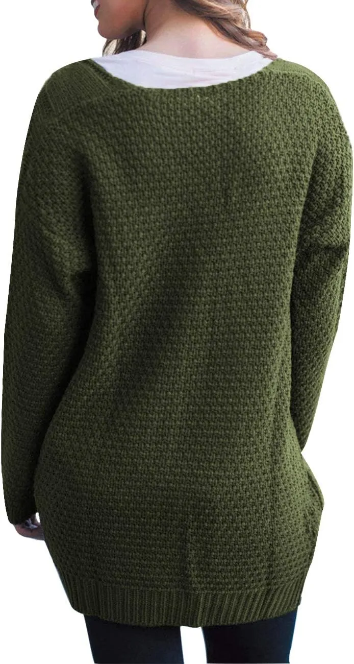 Traleubie Women's Open Front Long Sleeve Boho Boyfriend Knit Chunky Cardigan Sweater