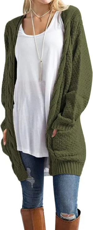 Traleubie Women's Open Front Long Sleeve Boho Boyfriend Knit Chunky Cardigan Sweater