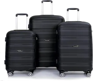 Travelhouse Luggage Set with Double Spinner Wheel,PP Hardside 3 PIECE Suitcase Set with Spinner Wheel, Carry on set with TSA Lock (BLACK)