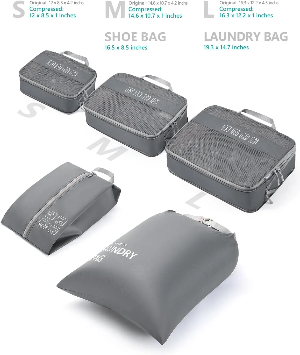 Travelkin 3 Set Packing Cubes - Compression Packing Cubes for Suitcase, Travel Organizers Bag Set