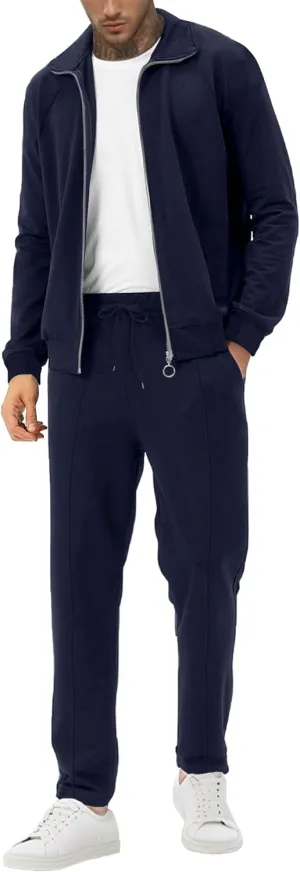 UOUA Mens 2 Piece Tracksuit Sets Casual Sweat Suits Outfit Full-Zip Jacket Jogging Pants Set for Sport Athletic