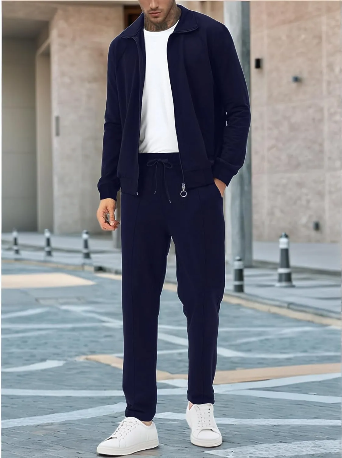 UOUA Mens 2 Piece Tracksuit Sets Casual Sweat Suits Outfit Full-Zip Jacket Jogging Pants Set for Sport Athletic