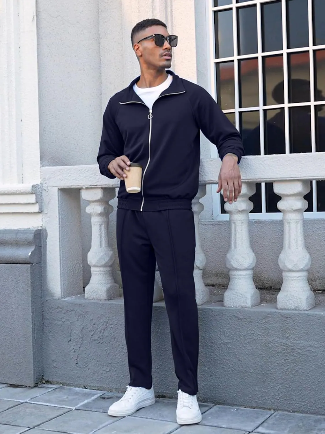 UOUA Mens 2 Piece Tracksuit Sets Casual Sweat Suits Outfit Full-Zip Jacket Jogging Pants Set for Sport Athletic