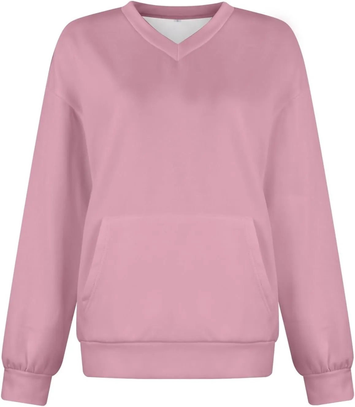 V Neck Sweatshirt Women No Hood Pocket Oversized Comfy Hoodie Y2k Soft Plain Fleece Pullover Cute Sweatshirts