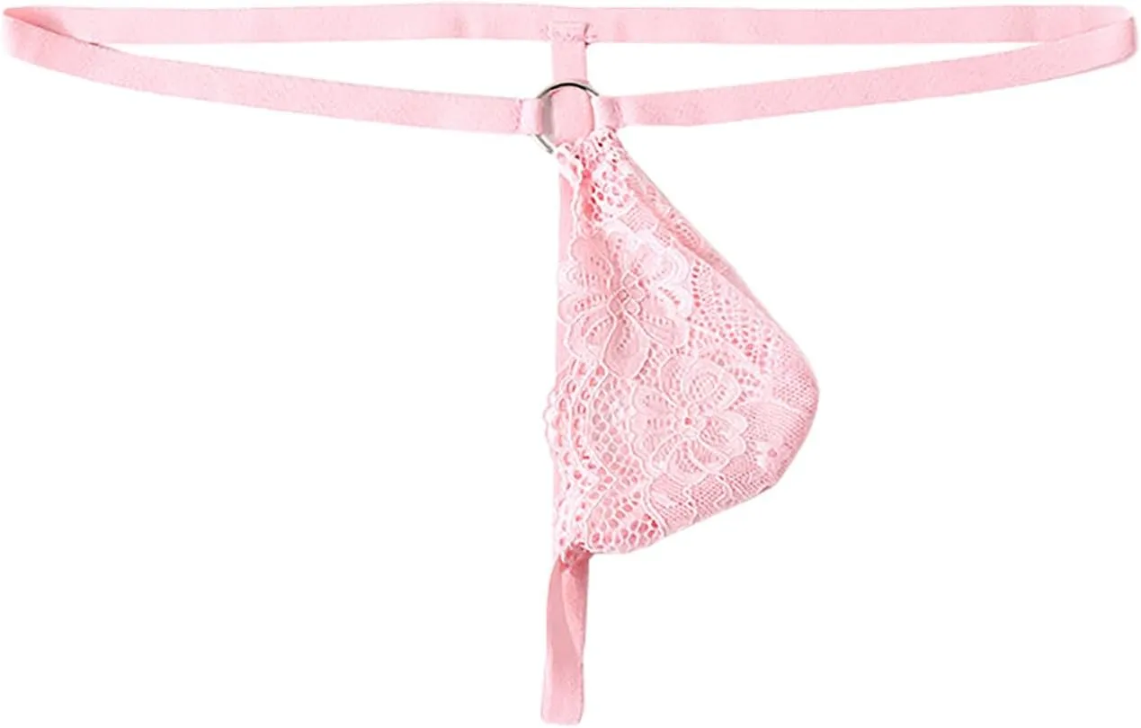 wodceeke Men's Sexy G-String Lace Thongs Pouch Sissy Lingerie T-Back Briefs See Through Underwear for Sex Naughty