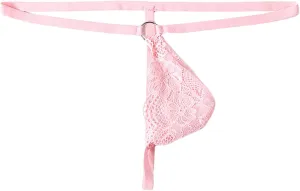 wodceeke Men's Sexy G-String Lace Thongs Pouch Sissy Lingerie T-Back Briefs See Through Underwear for Sex Naughty