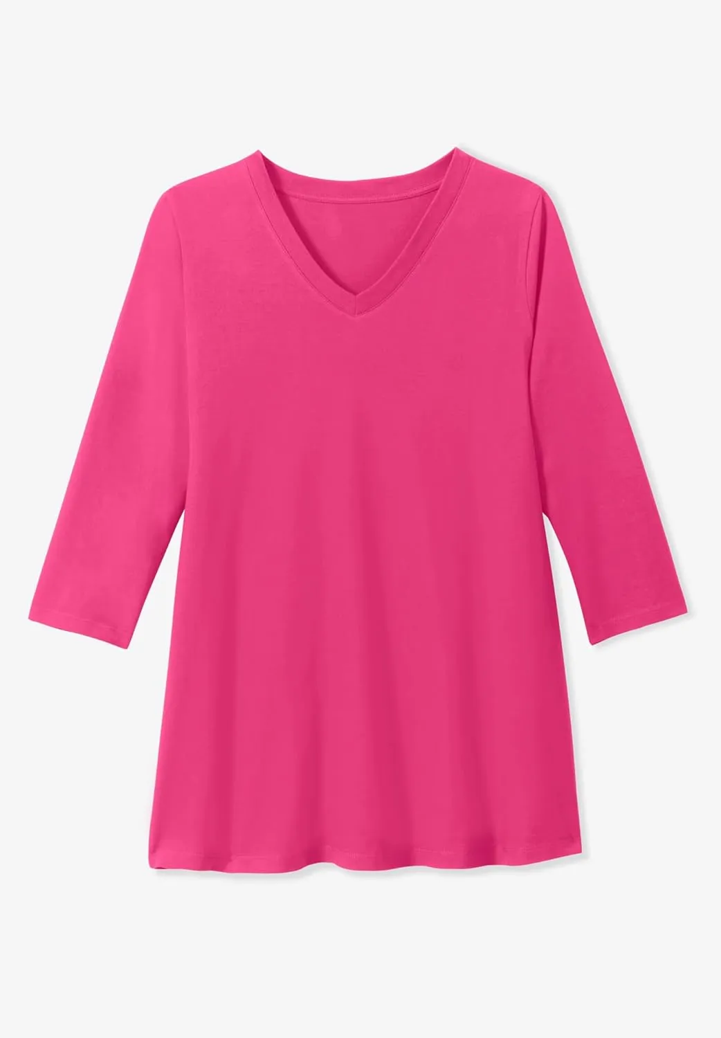 Woman Within Women's Plus Size Perfect Three-Quarter Sleeve V-Neck Tunic