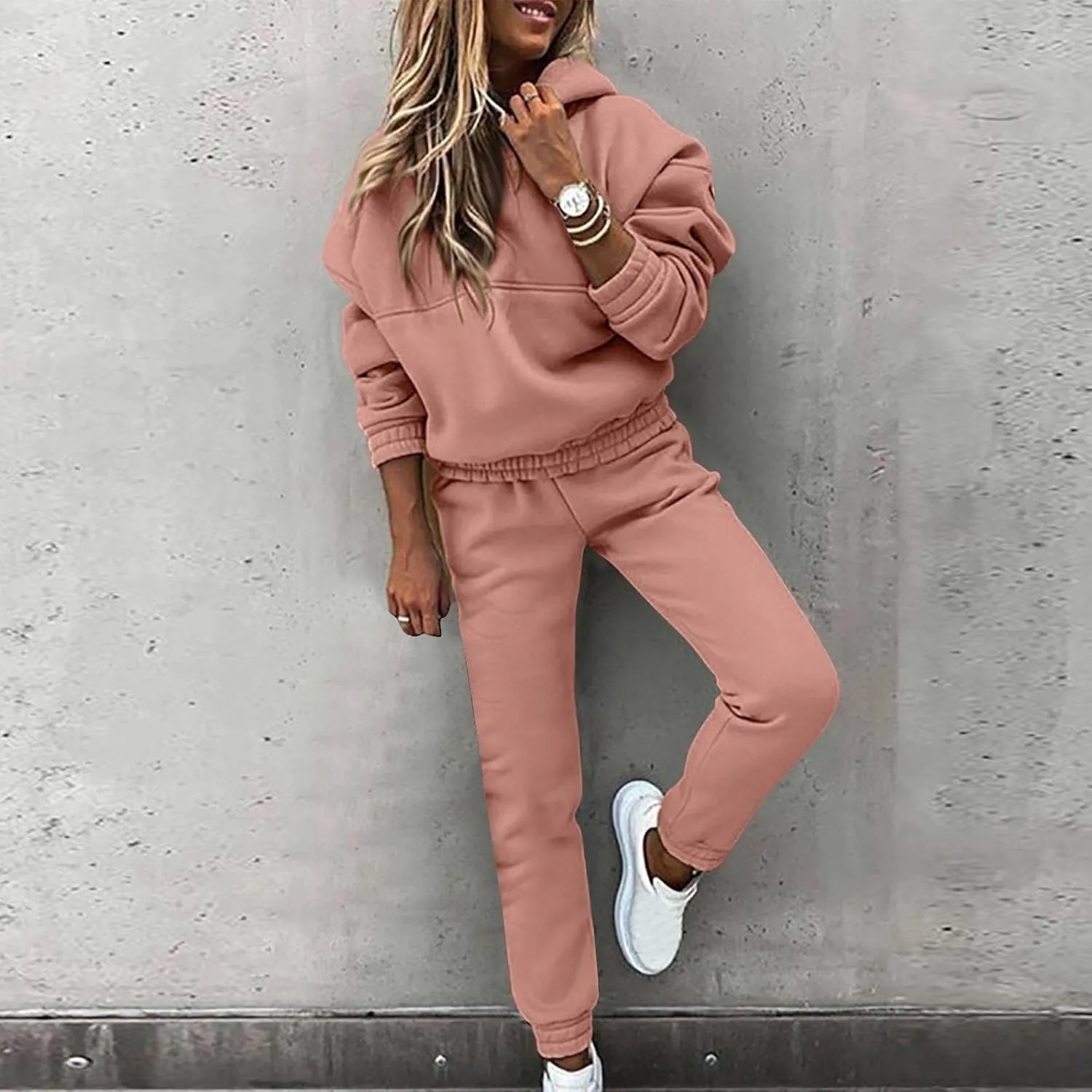 Women 2 Piece Outfits Lounge Hoodie Sweatsuit Sets Oversized Sweatshirt Fall Joogers Sweatpants with Pockets