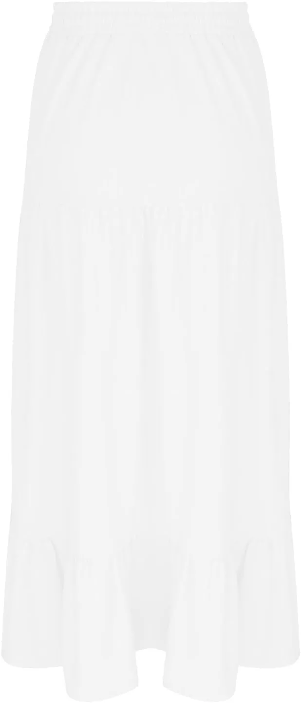 Women Boho Maxi Skirt Set Off Shoulder Ruffle Trim Ruched Crop Top and Flowy Slit Long Skirts 2 Piece Outfits Beach Wear