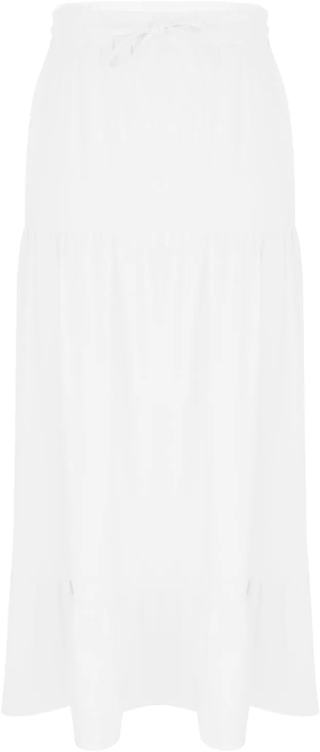 Women Boho Maxi Skirt Set Off Shoulder Ruffle Trim Ruched Crop Top and Flowy Slit Long Skirts 2 Piece Outfits Beach Wear