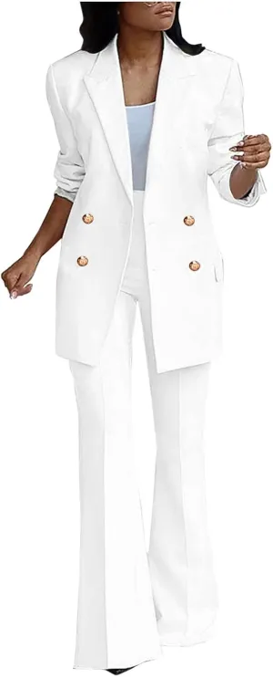 Women Business Casual Outfits Two Piece Office Sets Open Front Long Sleeve Blazer Jackets Flare High Waisted Pants