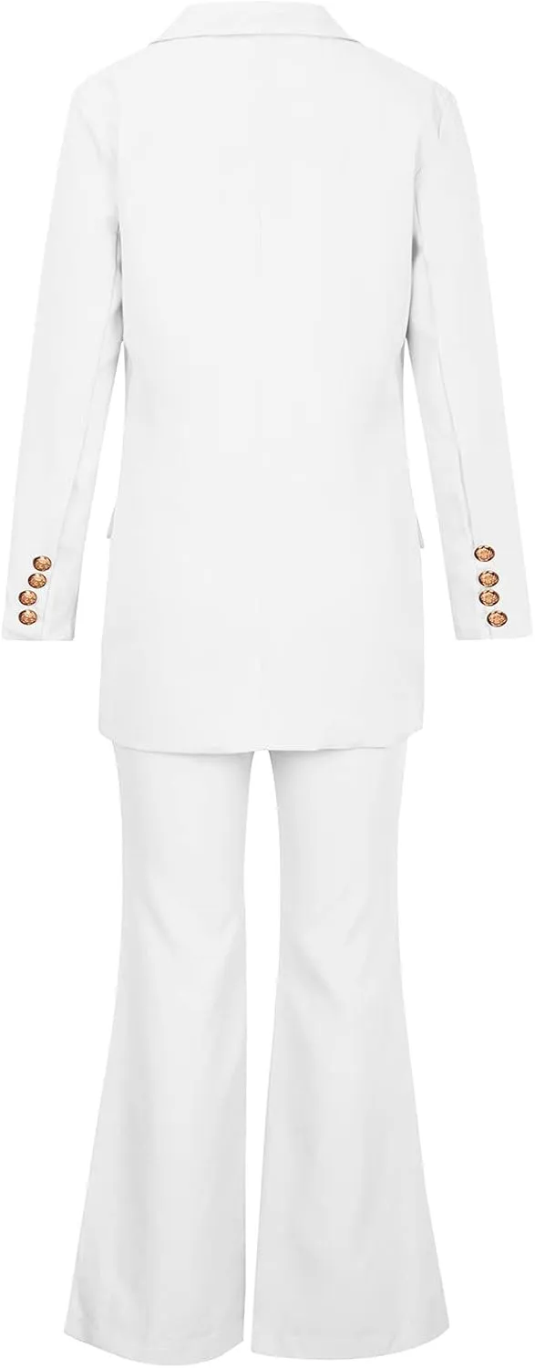 Women Business Casual Outfits Two Piece Office Sets Open Front Long Sleeve Blazer Jackets Flare High Waisted Pants