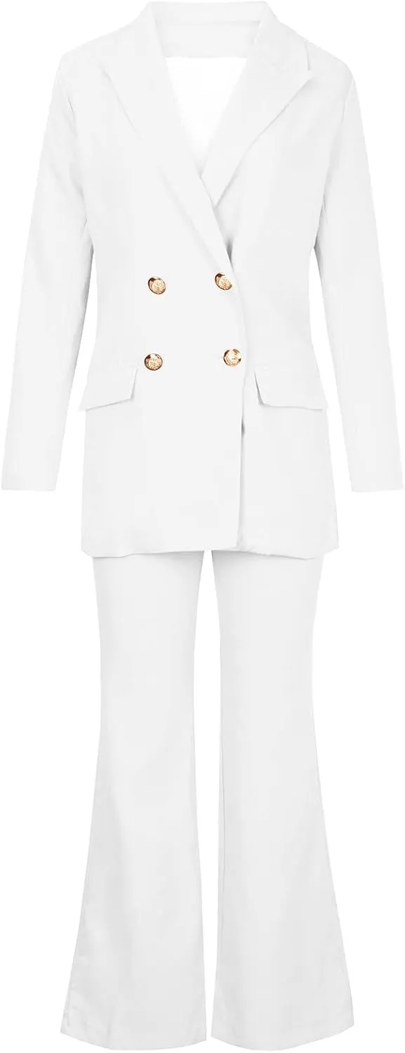 Women Business Casual Outfits Two Piece Office Sets Open Front Long Sleeve Blazer Jackets Flare High Waisted Pants