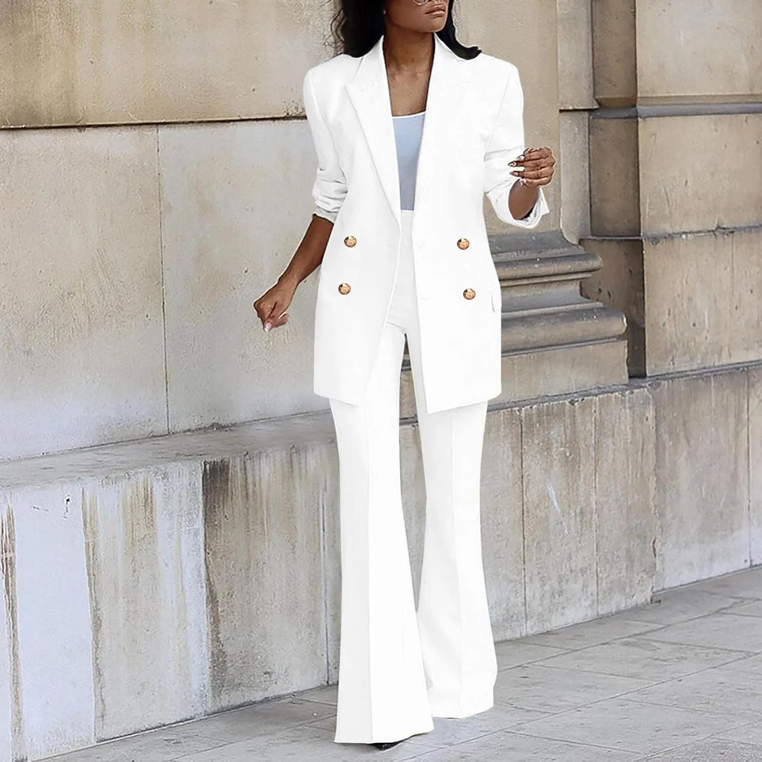 Women Business Casual Outfits Two Piece Office Sets Open Front Long Sleeve Blazer Jackets Flare High Waisted Pants