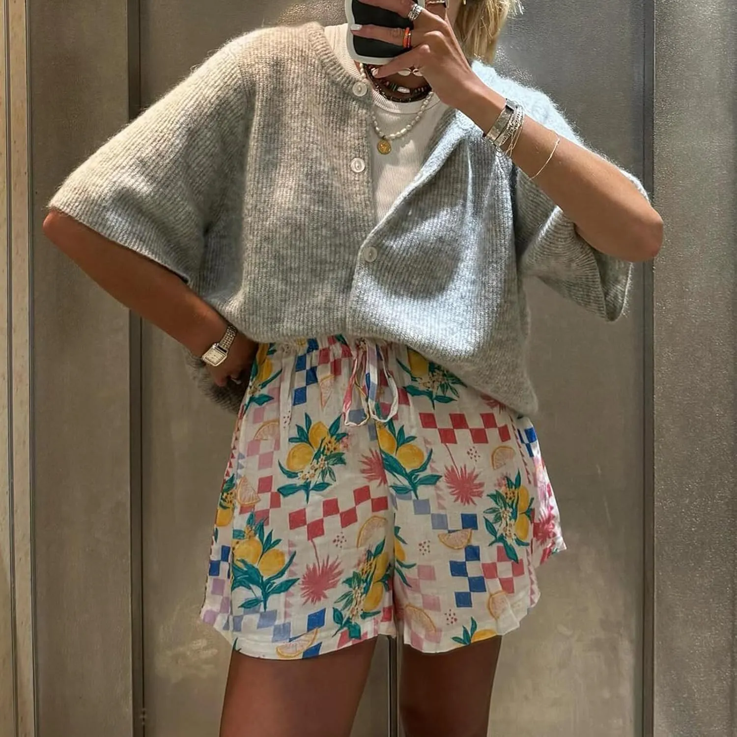 Women Crop Knit Cardigan Casual Short Sleeve Button Down Crewneck Sweater Going Out Tops