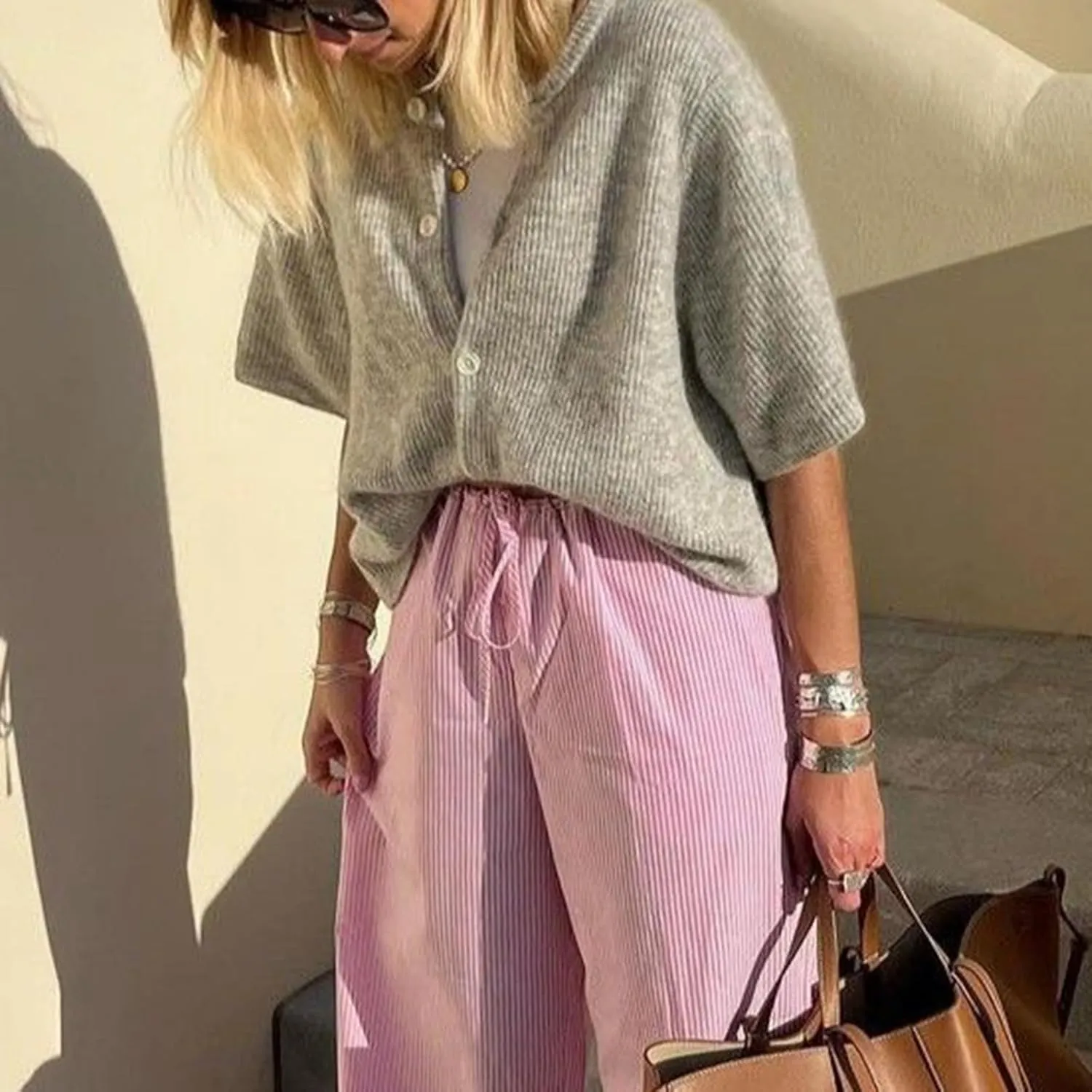 Women Crop Knit Cardigan Casual Short Sleeve Button Down Crewneck Sweater Going Out Tops