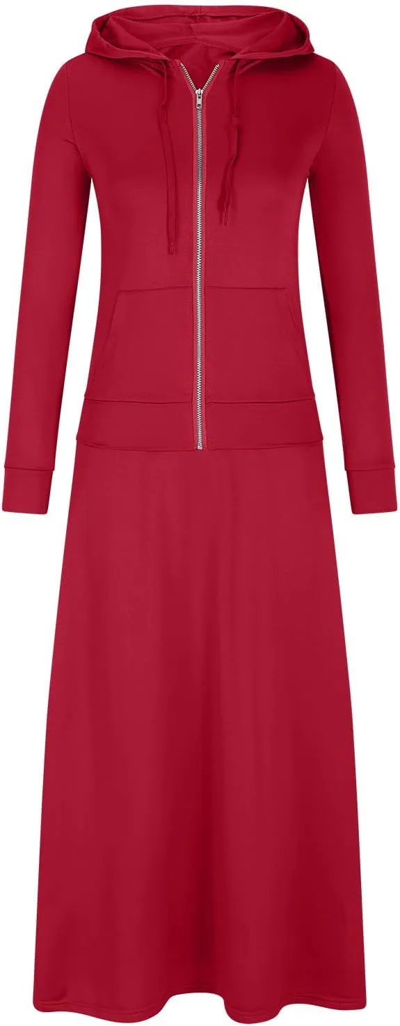 Women Flowy Sweatsuit 2 Piece Outfit Slim Zip Up Hooded Sweatshirts and Maxi Skirts Casual Lightweight Tracksuit Set