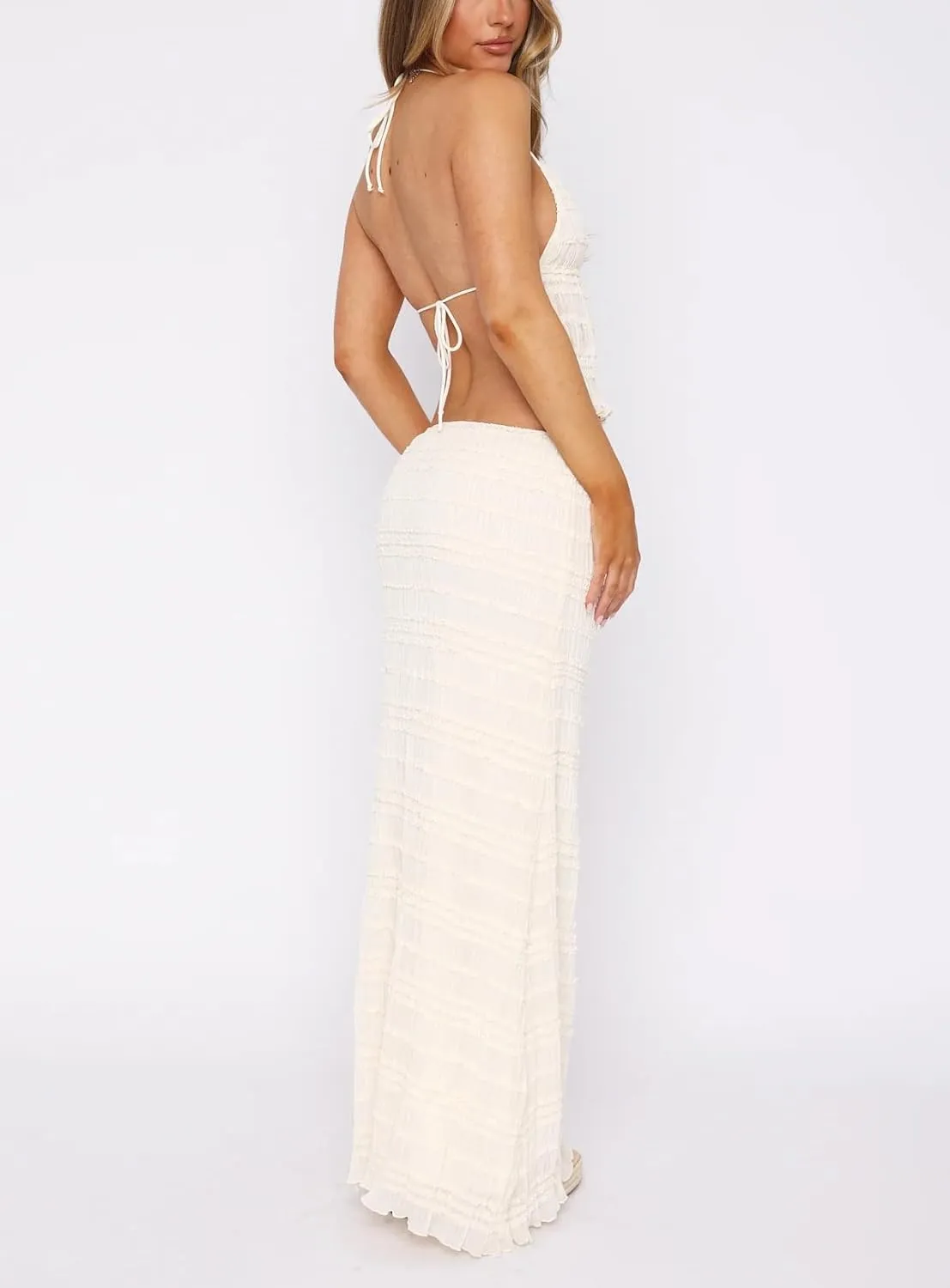 Women Lace Two Piece Maxi Skirt Set Top and Pleated Long Skirt 2 Piece Outfits Y2k Summer Beach Vocation Going Out