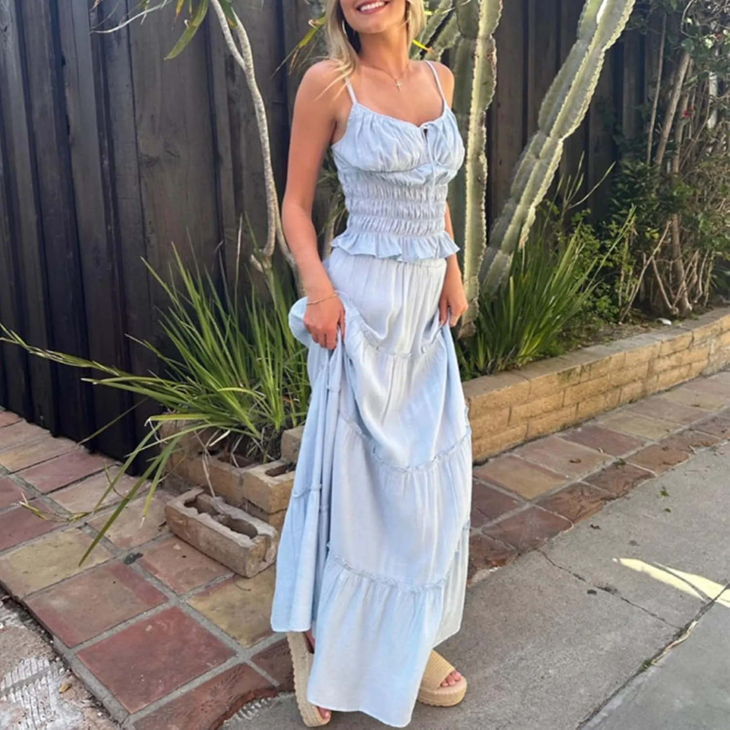 Women Long Skirt Set Y2k Sleeveless Backless Halter Top Flowy Maxi Skirt Sets Sexy Summer Two Piece
