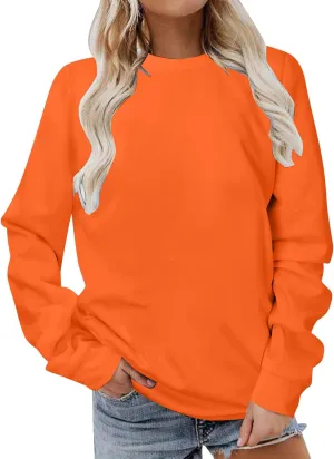 Women Long Sleeve Sweatshirt 2023 Solid Plain Crewneck Pullover Shirts Loose Fit Casual Classic Blouses Fall Fashion Tee Tops