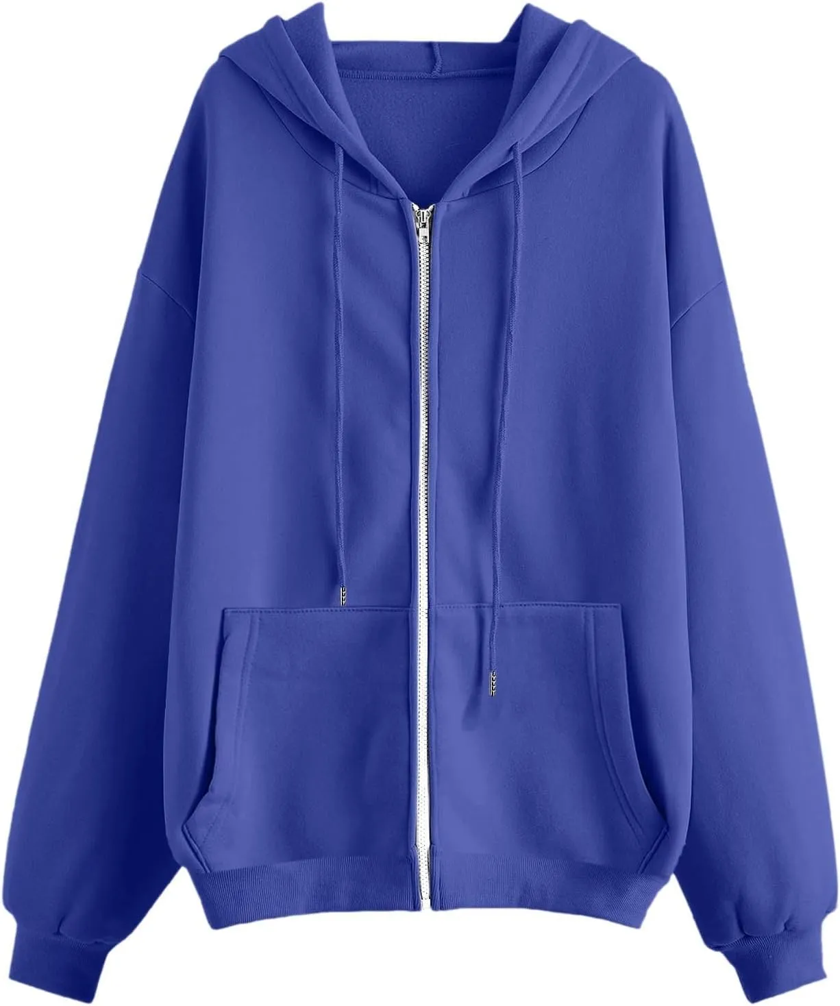 Women Oversized Hoodies Sweatshirts Solid Zipper Long Sleeve Jacket Tops Pullover Drawstring Trendy Outfit with Pocket