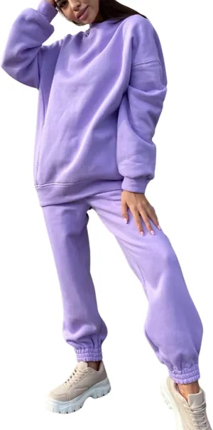 Women Solid Color 2 Piece Jogger Set Oversized Hoodie Sweatshirt and High Waist Sweatpants Set for Teen Girls