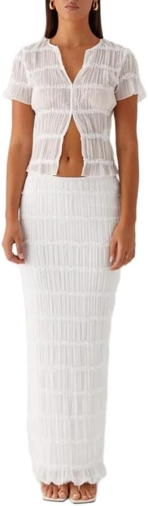 Women Y2k 2 Piece Maxi Skirt Set Ruched Short Sleeve Crop Top Flowy Ruffle Long Skirt Outfits Beachwear