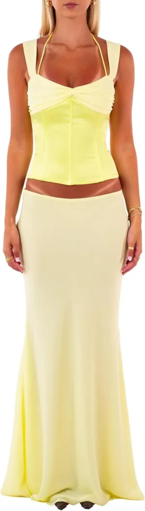 Women Y2k 2 Piece Skirt Sets Satin Backless Tank Top Bodycon Long Maxi Skirt Outfits Summer Going Out Streetwear