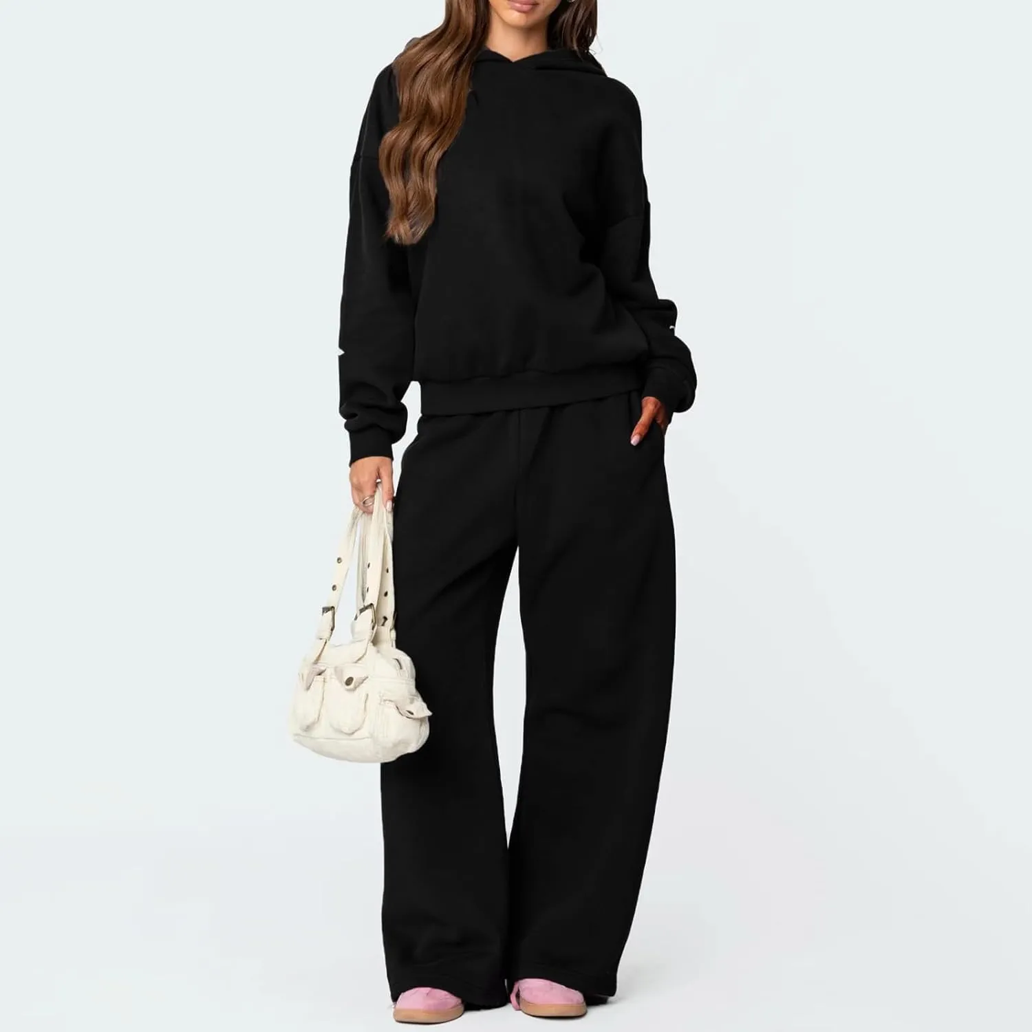 Women Y2k Bow Tracksuit 2Pcs Casual Sweatsuit Teen Girls Long Sleeve Graphic Pullover Oversized Hoodied Top Pants