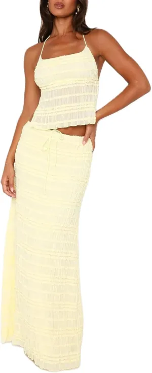 Women Y2k Two Piece Maxi Skirt Set Backless Halter Tank Top and Tiered Pleated Long Skirt Set Beach Vacation Outfits