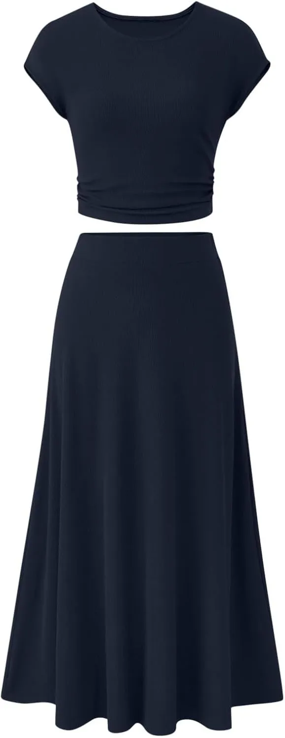 Women's 2 Piece Maxi Skirt Sets Summer Sets Pants Suits Dressy Elegant Long Sleeve Outfits High Waisted Long Outfit