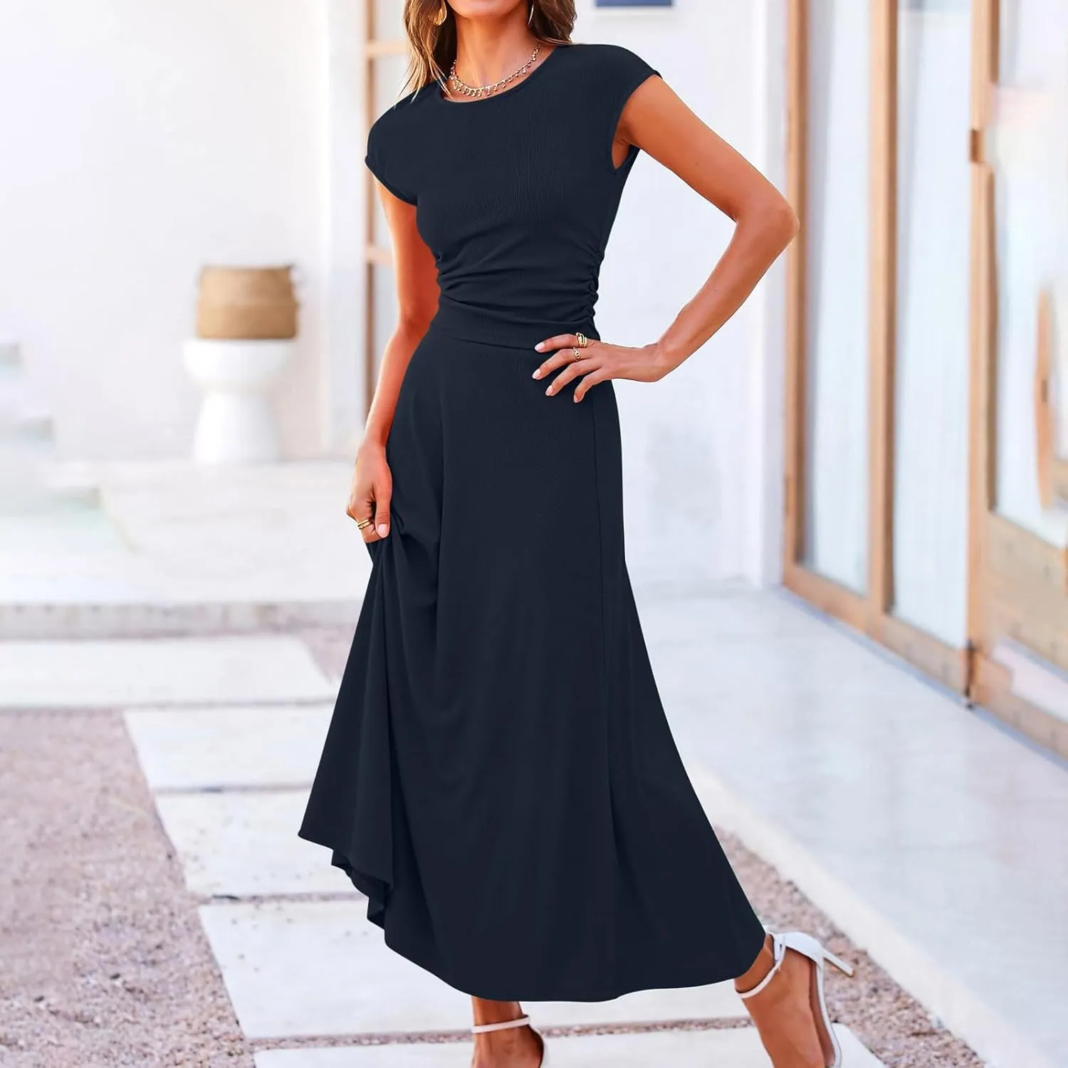 Women's 2 Piece Maxi Skirt Sets Summer Sets Pants Suits Dressy Elegant Long Sleeve Outfits High Waisted Long Outfit