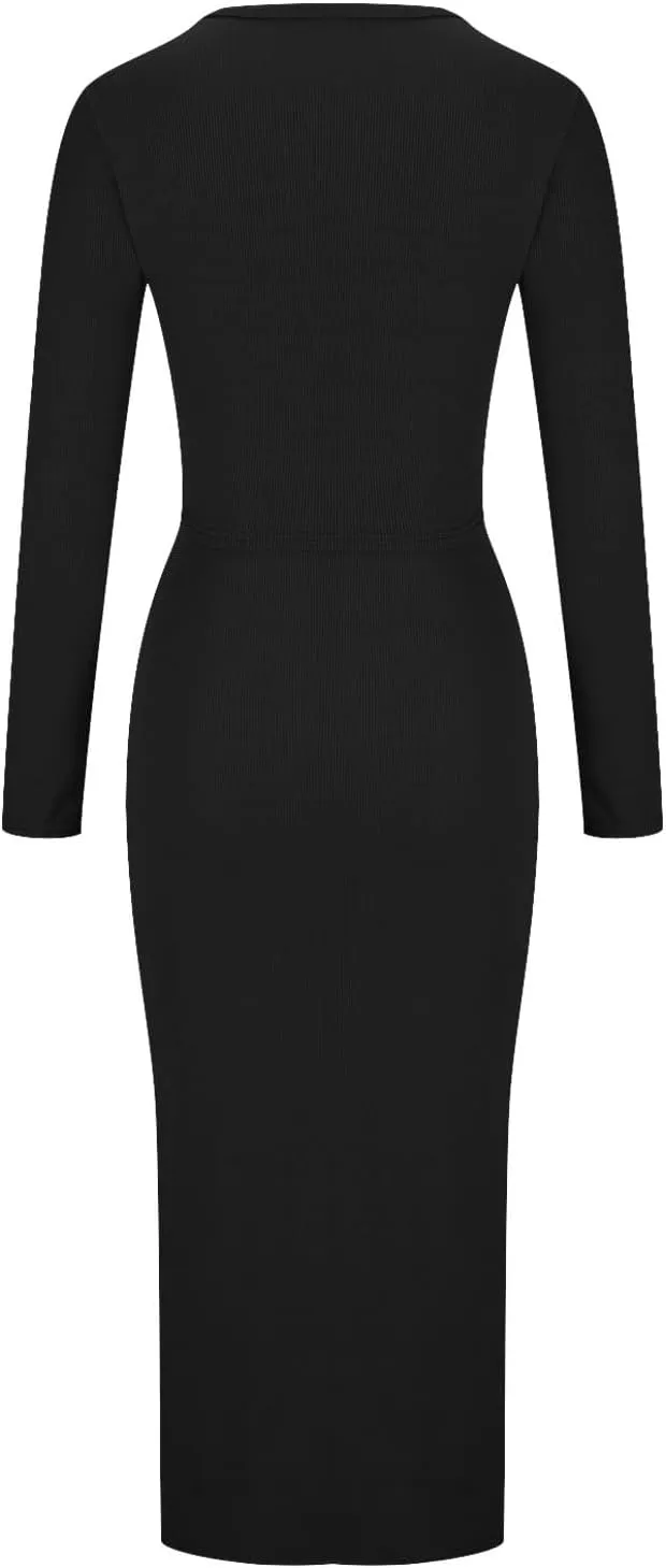 Womens 2 Piece Outfits Knit Sexy Trendy Casual Sets Long Sleeve Crop Tops Bodycon Maxi Long Skirt Knit Dresses